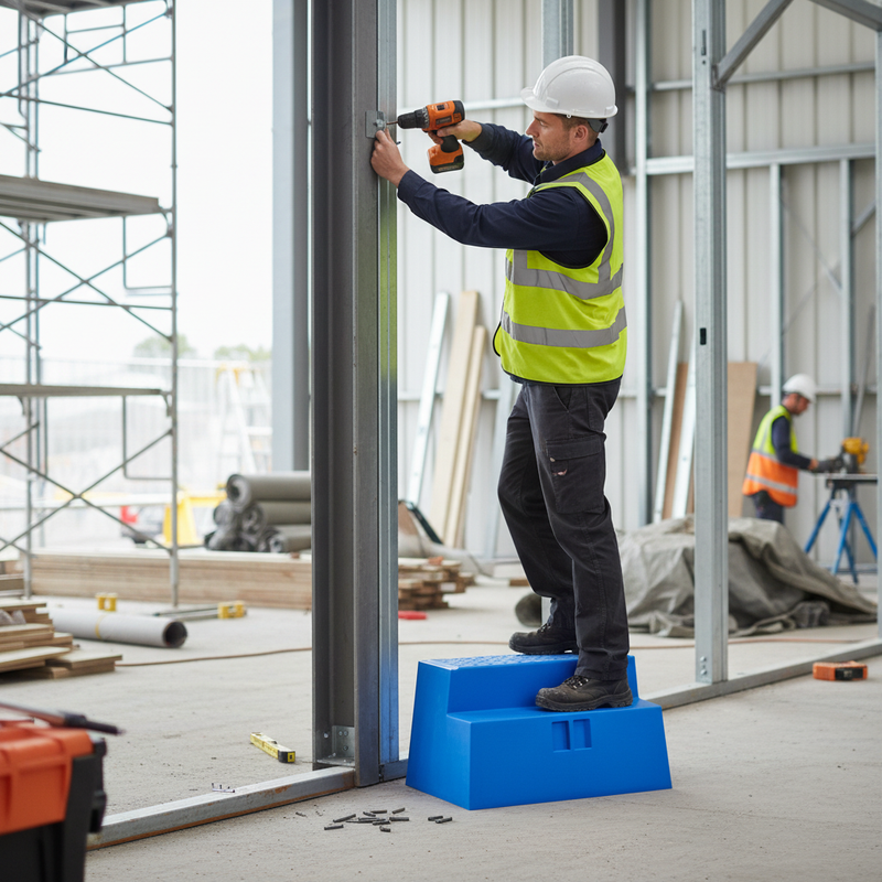 Gray Premium Builders Step - Durable and Lightweight Construction Access