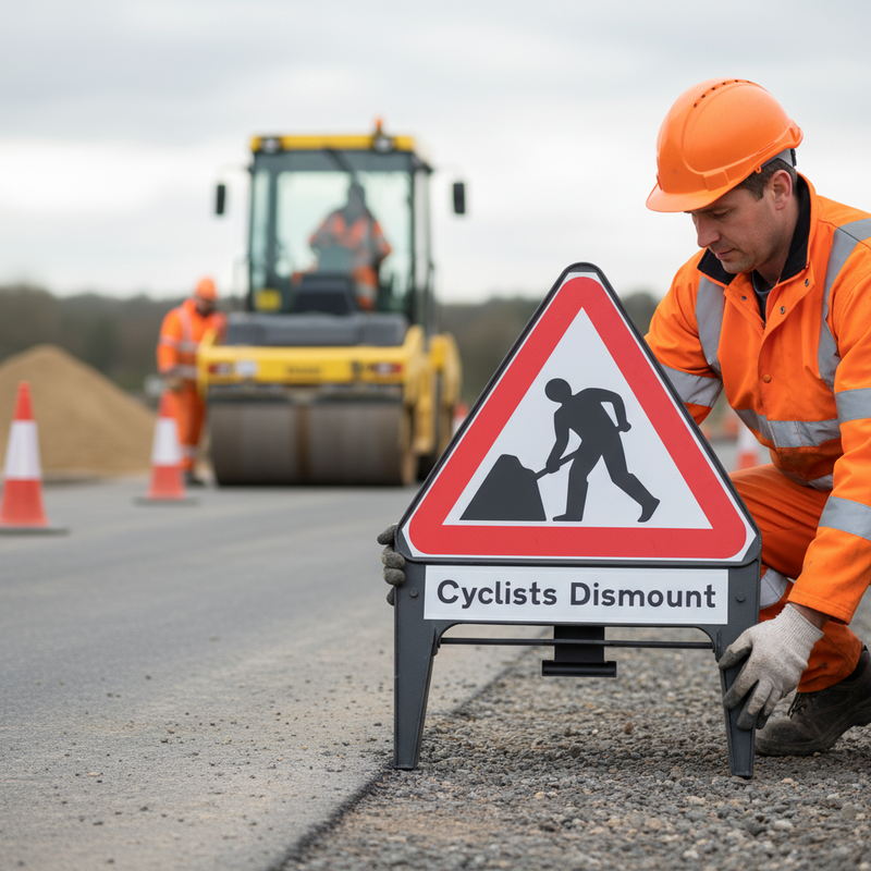 Gray High-Performance Cyclists Dismount Supplementary Plate 750mm Q-Sign