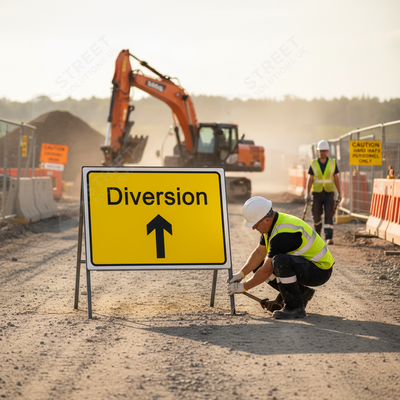 Heavy Duty Diversion Arrow Ahead Metal Sign 1050 x 750mm