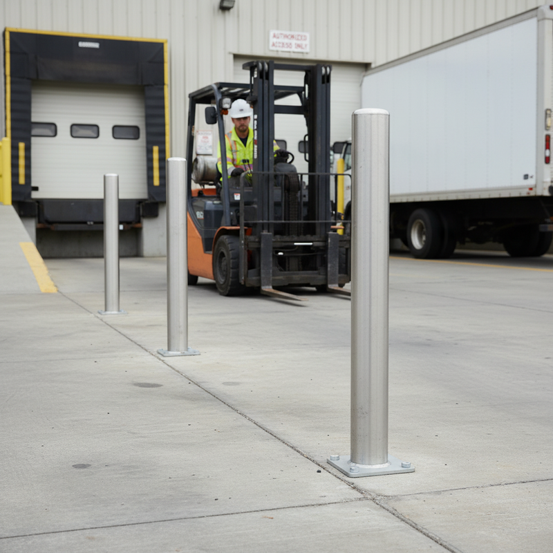 Gray Heavy Duty Fixed Steel Security Bollard - 1000mm Tall for Safety