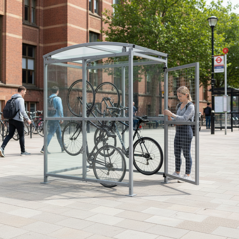 Gray Heavy Duty Cycle Shelter with Clear PETG Cladding & Mesh Doors - 1m to 5m