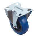 Pressed Steel Fixed Castors With Blue Rubber on Black Polypropylene Wheel - 100mm & 125mm