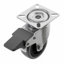 White Smoke Pressed Steel Braked Swivel Castors With Grey Rubber on Black Polypropylene Wheel - 50mm to 100mm
