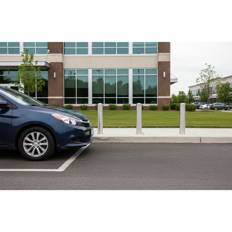 Dim Gray Premium Fixed Plain Round Stainless Steel Bollard - 1000mm Above Ground