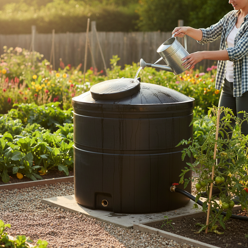 Dark Olive Green Large Non Potable 1300 Litre Cylindrical Water Storage Tank - Heavy Duty