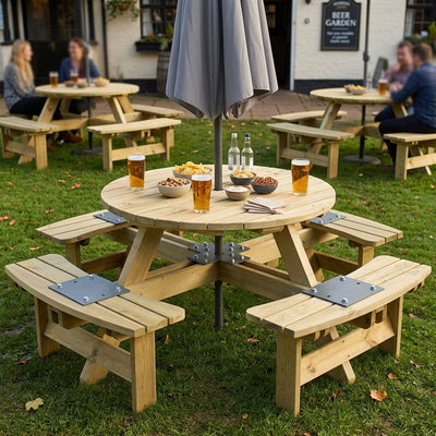 8-Seater Round Picnic Table Spruce Wood with Galvanised Fittings
