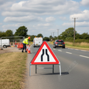 Rosy Brown Premium Road Narrows Both Sides Triangle Metal Sign Face 750mm