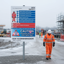 Light Gray Premium Ice Warning Flashing LED Safety Sign with Health & Safety Notice