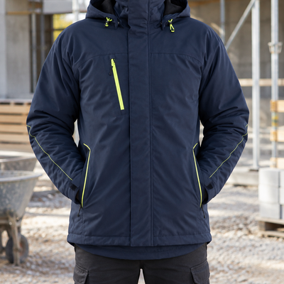 Dark Navy Blue/Hi-Vis Yellow Stretch Insulated Winter Coat