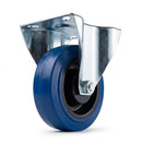 Pressed Steel Fixed Castors With Blue Rubber on Black Polypropylene Wheel - 100mm & 125mm