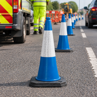 Two-Part Traffic Cone with Reflective Sleeve - 750mm Blue