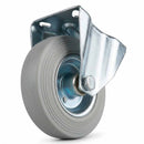 White Smoke Pressed Steel Fixed Castors with Grey Rubber on Pressed Steel Wheel - 80mm to 200mm