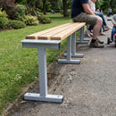 Iroko hardwood slatted bench with steel frame, 5-person capacity