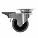 White Smoke Pressed Steel Braked Swivel Castors With Grey Rubber on Black Polypropylene Wheel - 50mm to 100mm