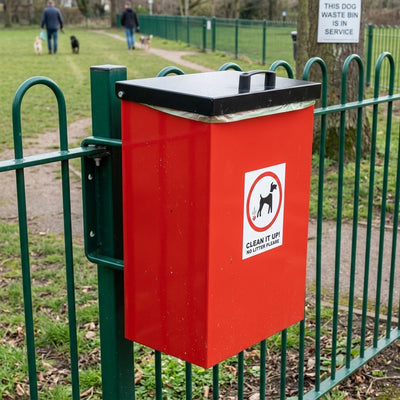 Post mountable galvanised steel dog waste bin