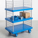 Three-tier platform trolley with mesh ends 300kg capacity