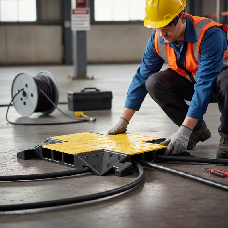 Dark Slate Gray Heavy Duty 3-Channel Cable Ramp - Cross Over Section Piece