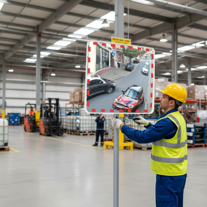 Dark Gray Premium Acrylic Traffic Mirror with Integrated Bracket for Safety