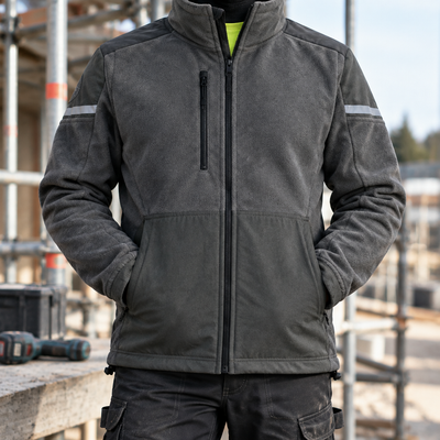 Windproof Fleece Work Jacket with Reinforced Panels - Steel Grey