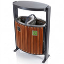 Dual-compartment litter & recycling bin, 78 litre steel & wood (view 2)