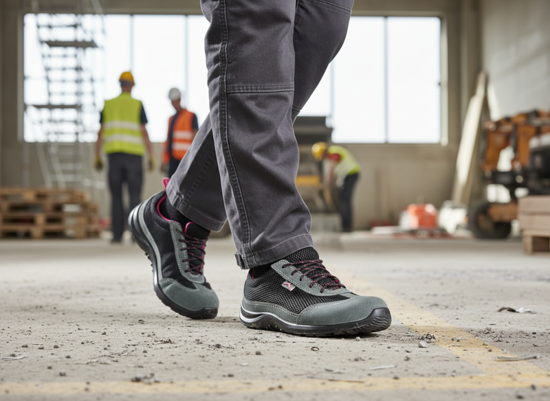 Gray Premium Ladies Steel Toe Cap Safety Work Trainers - Flexible & Slip Resistant