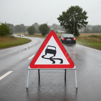 Heavy Duty Slippery Road Surface Triangle Metal Sign 750mm