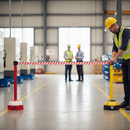 Dark Gray High Visibility Retractable Post and Belt Barriers for Safe Demarcation