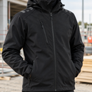 Stretch Softshell Jacket with Reflectors and Hood - Black/Black (view 2)