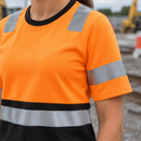 Women's Class 1 High-Visibility Crew Neck Top - Hi-Vis Orange/Black (view 2)