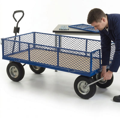 1500 x 750mm industrial truck 500kg mesh sides puncture-proof wheels