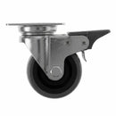 White Smoke Pressed Steel Braked Swivel Castors With Grey Rubber on Black Polypropylene Wheel - 50mm to 100mm