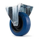 Pressed Steel Fixed Castors With Blue Rubber on Black Polypropylene Wheel - 100mm & 125mm