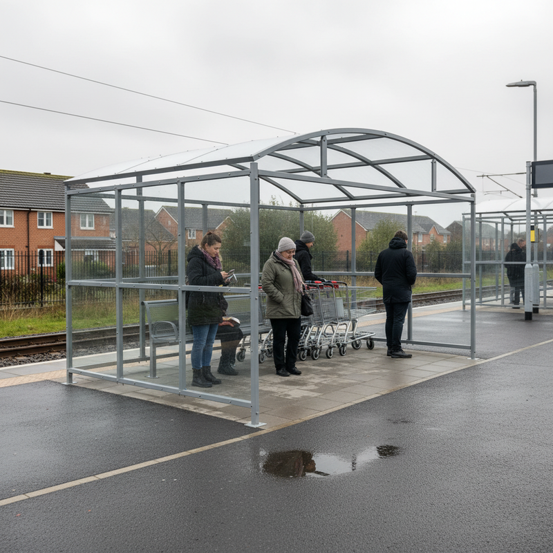 Slate Gray High-Performance Waiting-Trolley Shelter with Clear Cladding - 1m to 5m Lengths