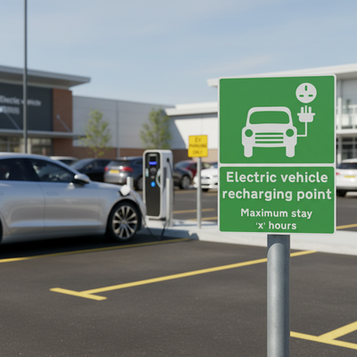 Premium EV Recharging Point Maximum Stay 'X' Hours Sign Face