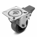 White Smoke Pressed Steel Braked Swivel Castors With Grey Rubber on Black Polypropylene Wheel - 50mm to 100mm