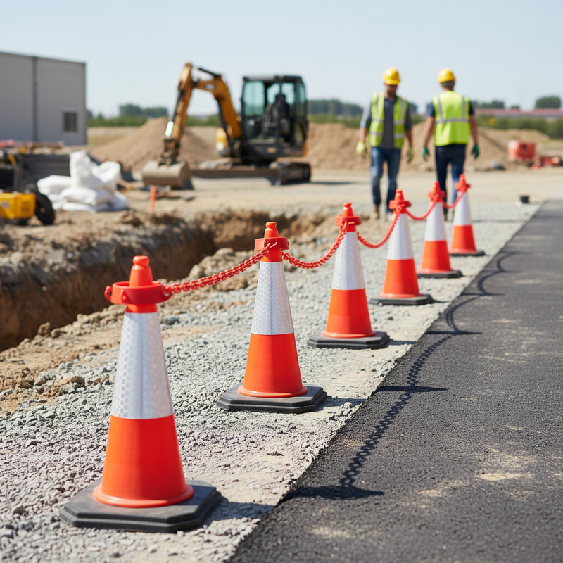 Rosy Brown Premium Cone Chain Barrier Kit - 5 x 1m Road Cones, 5 Chain Holders, 5 Chains