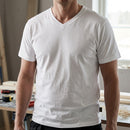 Plain Cotton V-Neck Work Tee - White
