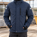 Insulated Work Jacket, Fleece Collar, Stretch Panels - Navy/Black