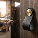 Premium Leather Pull Handle 60mm - Black and Brushed Brass Finish for Cabinets and Drawers