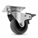 White Smoke Pressed Steel Braked Swivel Castors With Grey Rubber on Black Polypropylene Wheel - 50mm to 100mm