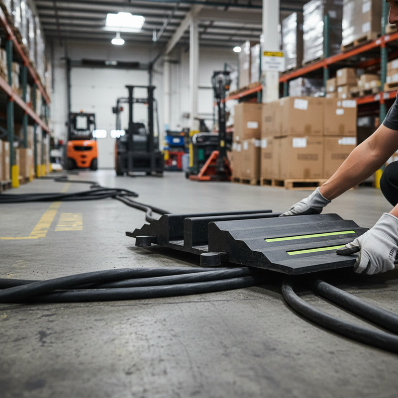 Light Slate Gray Heavy Duty Rubber Hose and Cable Protection Ramp for Safe Access