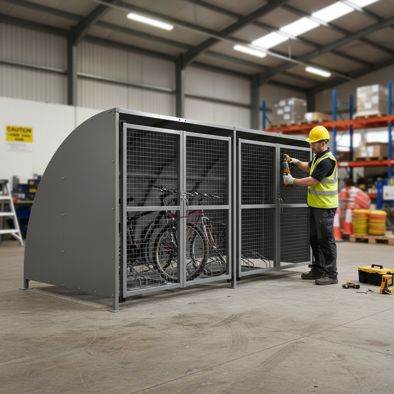 Dim Gray Heavy Duty Galvanised Steel Cycle Shelter with Mesh Doors - Extension Bays