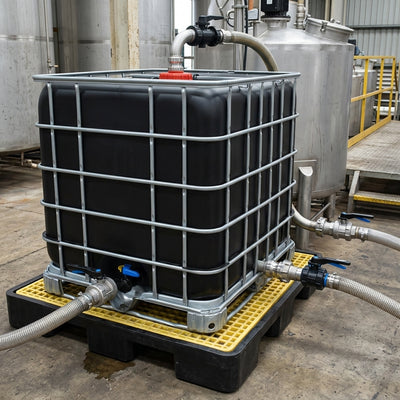 1000L Reconditioned IBC Container – Black Bottle, 3" Valve, Steel Pallet, Grade A