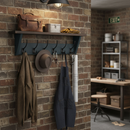 Premium Wall Mounted Coat Rack with 6 Hooks and Upper Shelf - Grey Oak Effect - 800mm for Entryway Organization