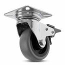 White Smoke Pressed Steel Braked Swivel Castors With Grey Rubber on Black Polypropylene Wheel - 50mm to 100mm