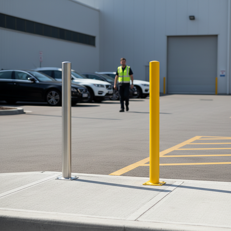 Light Slate Gray Premium Fixed Steel Security Bollard - 900mm Above Ground