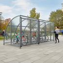 Gray Premium Secure Bike Shelter with Clear Roof & Mesh Doors - Extension Bays