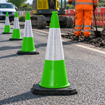 Two-Part Traffic Cone with Reflective Sleeve - 750mm Green