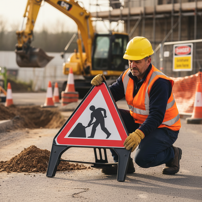 Premium Men At Work Sign - 750mm Q-Sign for Durable Traffic Management