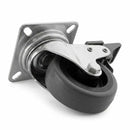 White Smoke Pressed Steel Braked Swivel Castors With Grey Rubber on Black Polypropylene Wheel - 50mm to 100mm